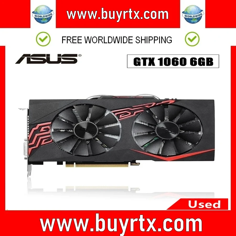 2024 Usato Asus Geforce Gtx 1060 3Gb 5Gb 6Gb Scheda Grafica Da Gioco Gddr5 6Pin Pci-E 3.0X16 Schede Video Gpu Gtx1060
