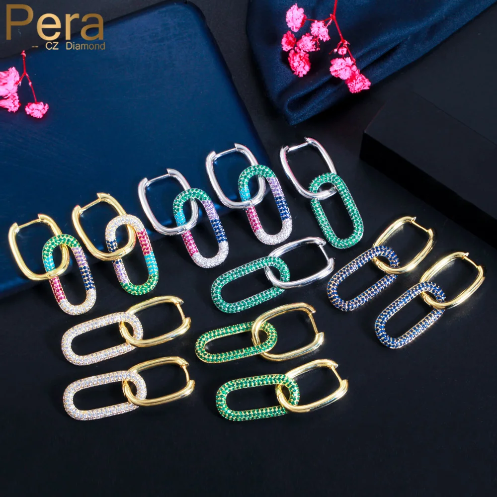 Pera Brand Designer Micro Multi Rainbow Cz Pave Long Ciondola Doppi Cerchi Orecchini Pendenti Per Le Donne Fashion Party Jewelry E684