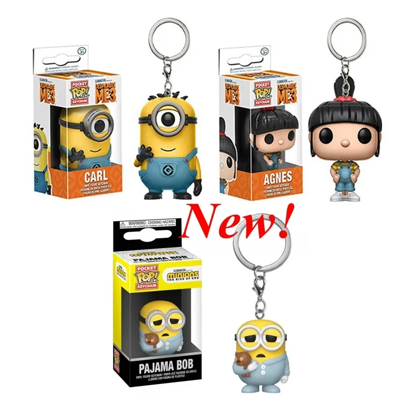 Funko Pocket Pop Portachiavi Miniones Carl Nes Pigiama Bob Vinyl Action Figure Brinquedos Collection Model Toys For Kids
