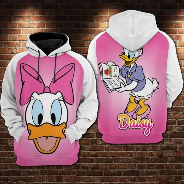 Felpa Con Cappuccio 3D Daisy Duck Disney Reading Over Print Felpa Con Cappuccio 3D Con Zip E Film Di Paperino Disney Over Print Felpa Con Cappuccio 3D