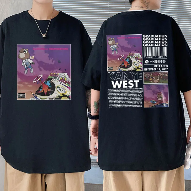 Hip Hop Rapper Kanye West Graduation Album Graphic Tshirt Uomo Fashion Vintage Rap Manica Corta Tee Estate Maglietta Oversize Maschile