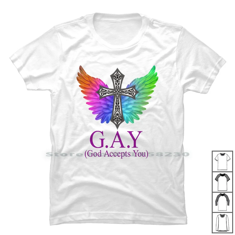 Dio Ti Accetta Maglietta 100% Cotone Rainbow Pride Jesus Cross Ross You God Bow Us Go