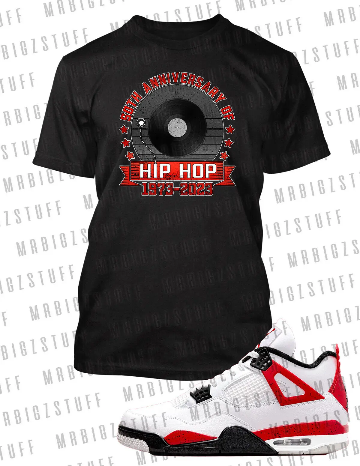 Pro Club Shaka Hip Hop 50 T-Shirt Sneaker Da Abbinare J4 Red Cement Big Tall Sm Maniche Lunghe O Corte