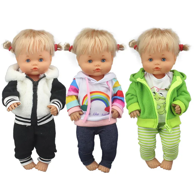Lovely Green Frog Suit Clothes Fit 41Cm Doll Nenuco Purple T-Shirt A Maniche Lunghe Pantaloni A Pois Viola Con Cappello