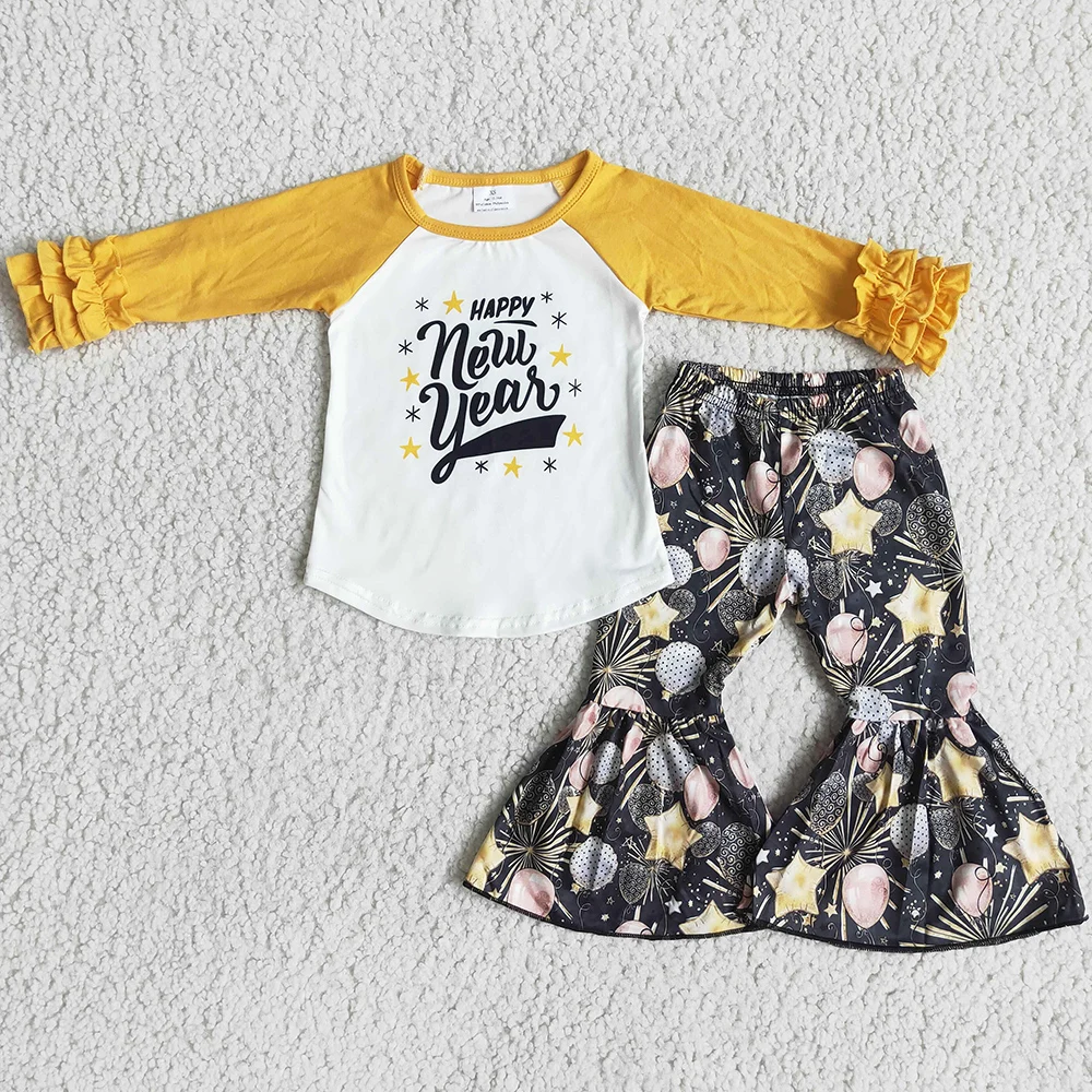 Vendita Calda Vestiti Per Bambina Felice Anno Nuovo Boutique Abbigliamento Per Ragazze Set Palloncino Stampa Moda Vestiti Per Bambina Abiti Per Bambin