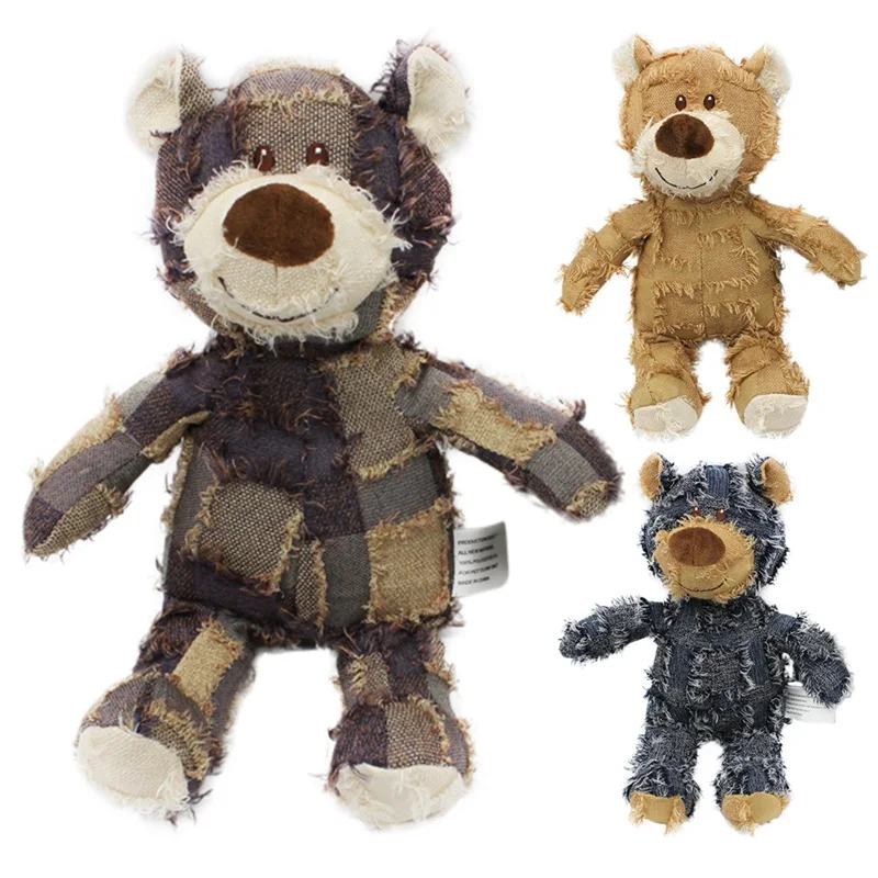 Cute Bear Pet Dog Peluche Patchwork Bear Squeaking Peluche Per Cani Cat Puppy Bite Resistant Molare Chew Training Dog