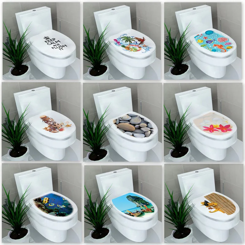 3D Printed View Toilet Stickers Decalcomania Murale Art Decor Toilet Sgabello Comò Decorazione Del Bagno Wc Piedistallo Pan Cover 32*39Cm
