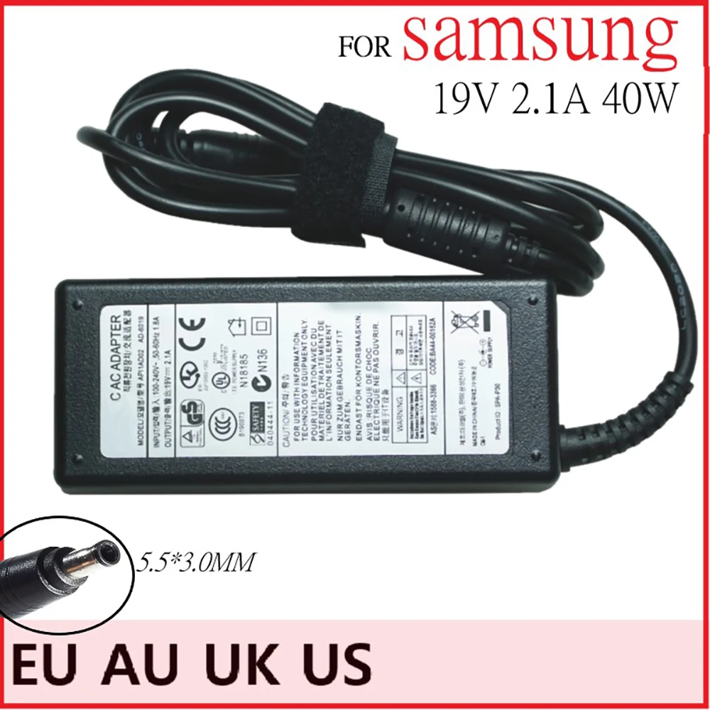 Caricabatterie Adattatore Ca Per Laptop 19V 2.1A 40W 5.5*3.0Mm Per Samsung Sense 630 Pro 680 850 N145 N110 N102S X05 Alimentatore Per Notebook