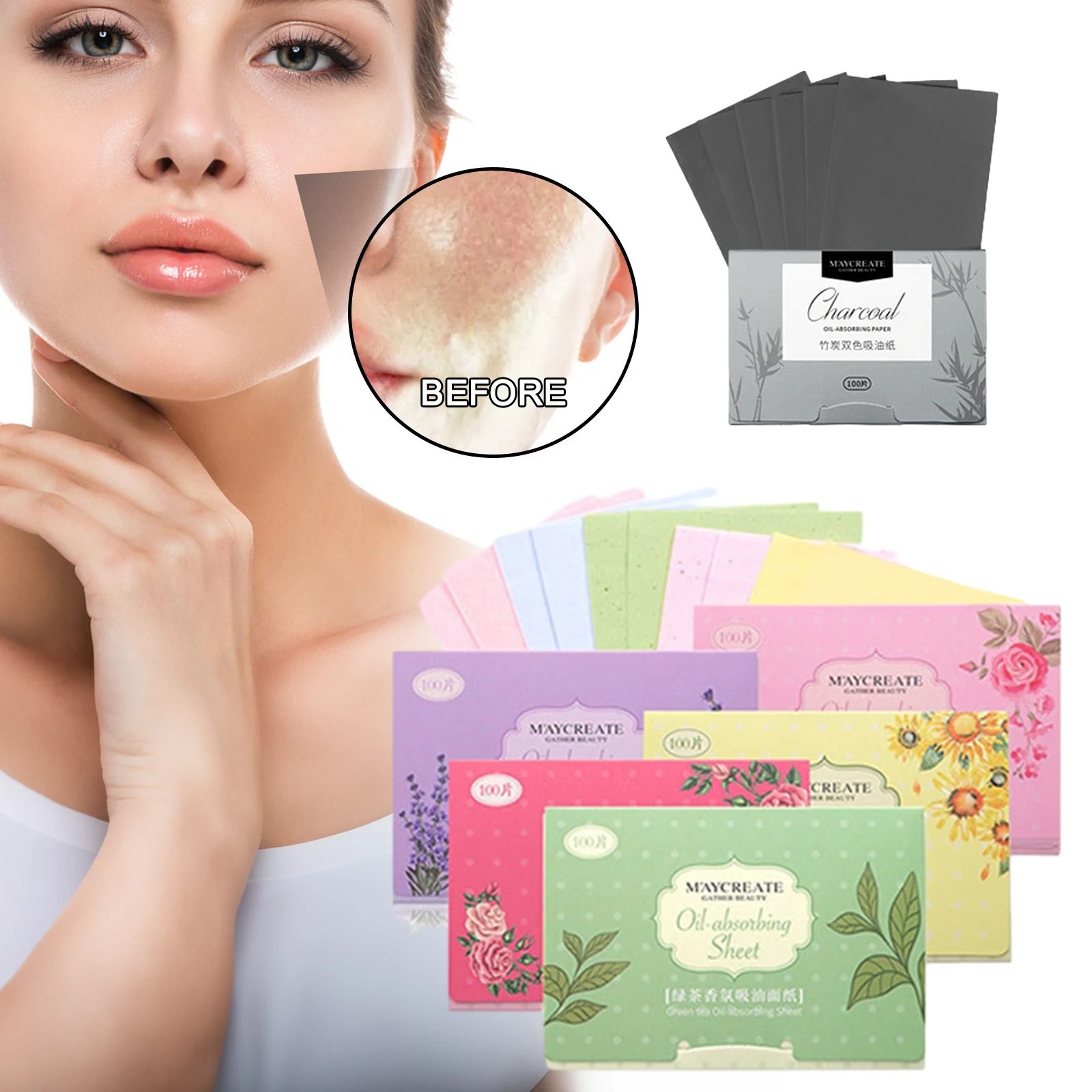 100 Pz/Pack Viso Assorbente Olio Controllo Carta Salviette Rimozione Olio Assorbente Foglio Matcha Facial Oil Blotting Sheets Carta Trucco