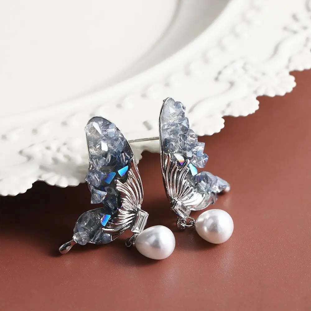 Dolce Alla Moda Waterdrop Perla Farfalla Temperamento Zircone Donne Orecchini Pendenti Orecchini Pendenti In Cristallo Coreano