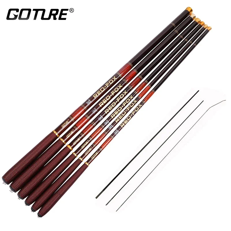 Goture Red Fox Carp Fishing Rod Ultralight Stream Pole Rod In Fibra Di Carbonio Power Hand Taiwan Canna Da Pesca Per Acqua Dolce 3.0M-7.2M