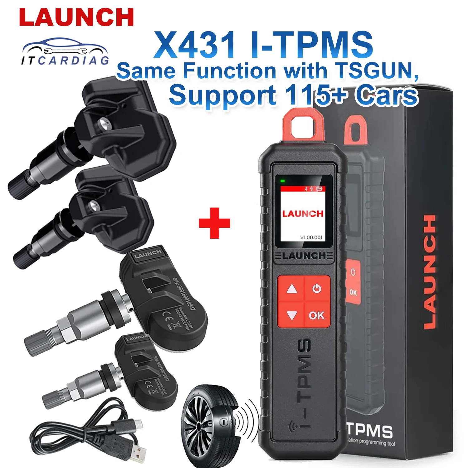 Lancio I-Tpms Strumento Di Servizio Tpms Portatile Aggiornamento Di Tsgun Funziona Con X-431 Scanner I Tpms Supporta Tutti I Sensori 315/433Mhz