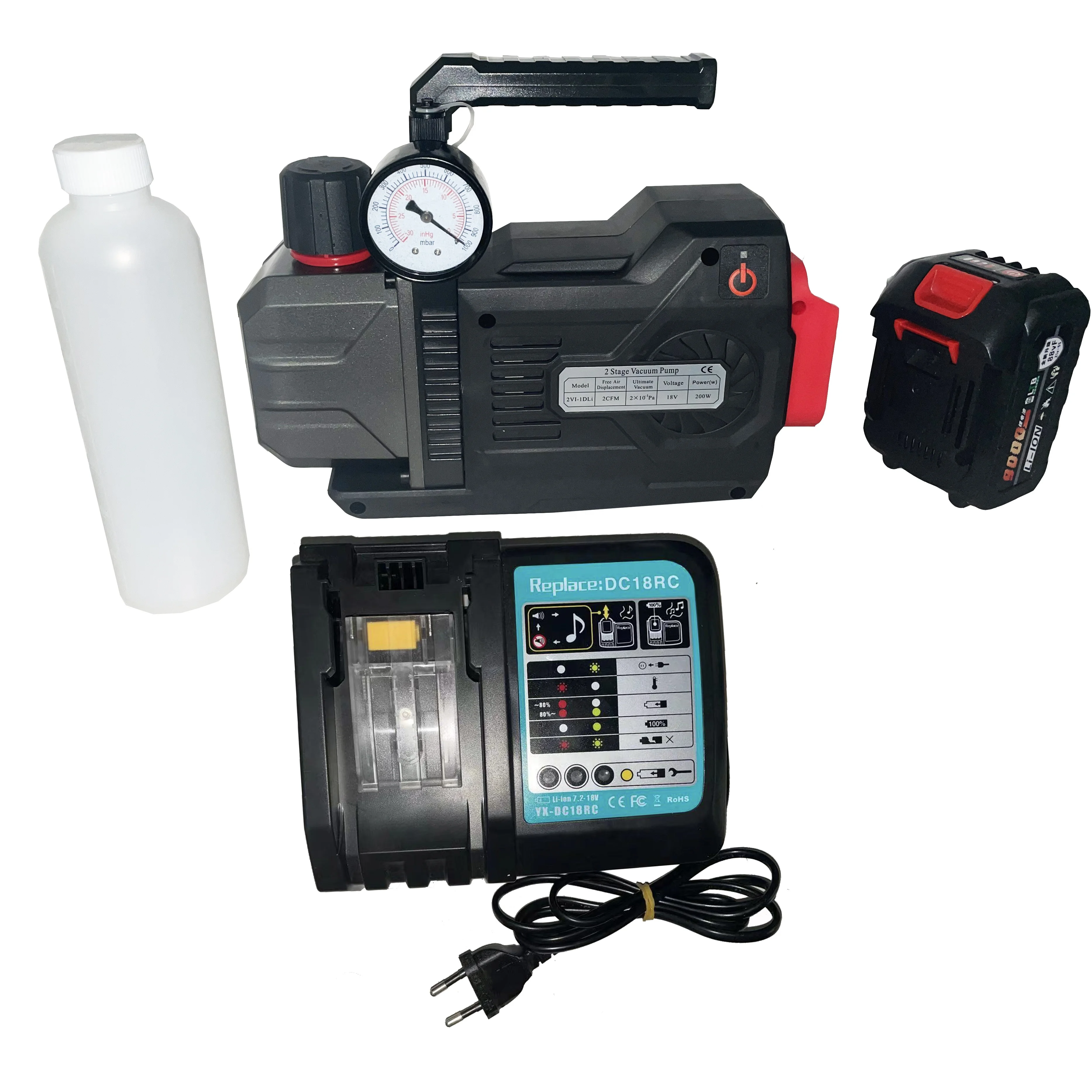 Pompa Per Vuoto Alimentata A Batteria Agli Ioni Di Litio Dc Cordless Con Vacuum Gauge 18V Per La Nuova Fornitura Di Fabbrica Di Condizionatori D'Aria 