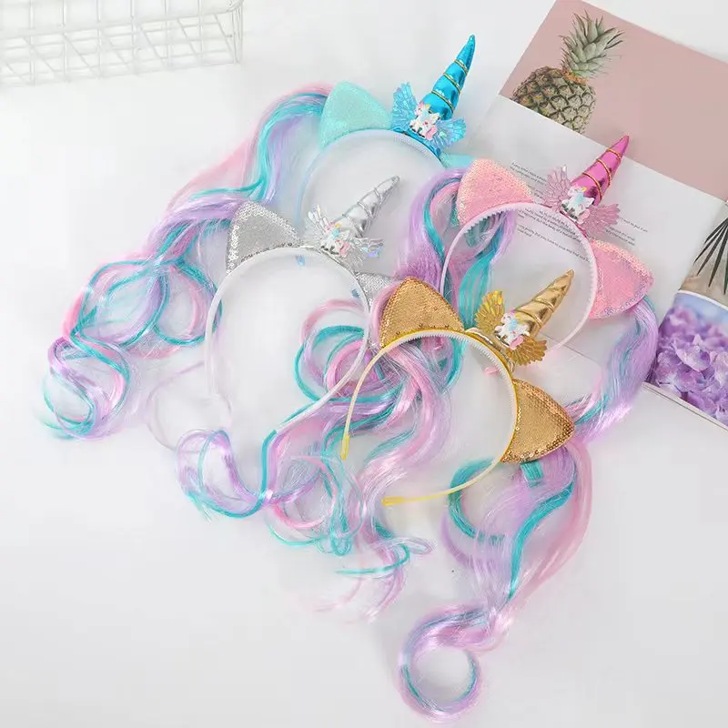 3Pcs Unicorn 1St Birthday Girl Fascia Baby Shower Party Cute Kids Hair Hoop Hairbands Accessori Unicorn Party Decor Copricapo