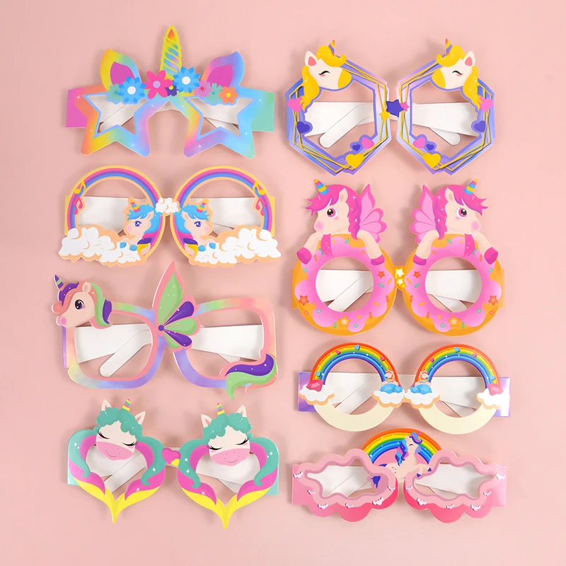 8Pcs Unicorn Paper Glasses Photo Booth Puntelli Kids Girls Rainbow Unicorn Theme Birthday Party Decoration Favors Gifts