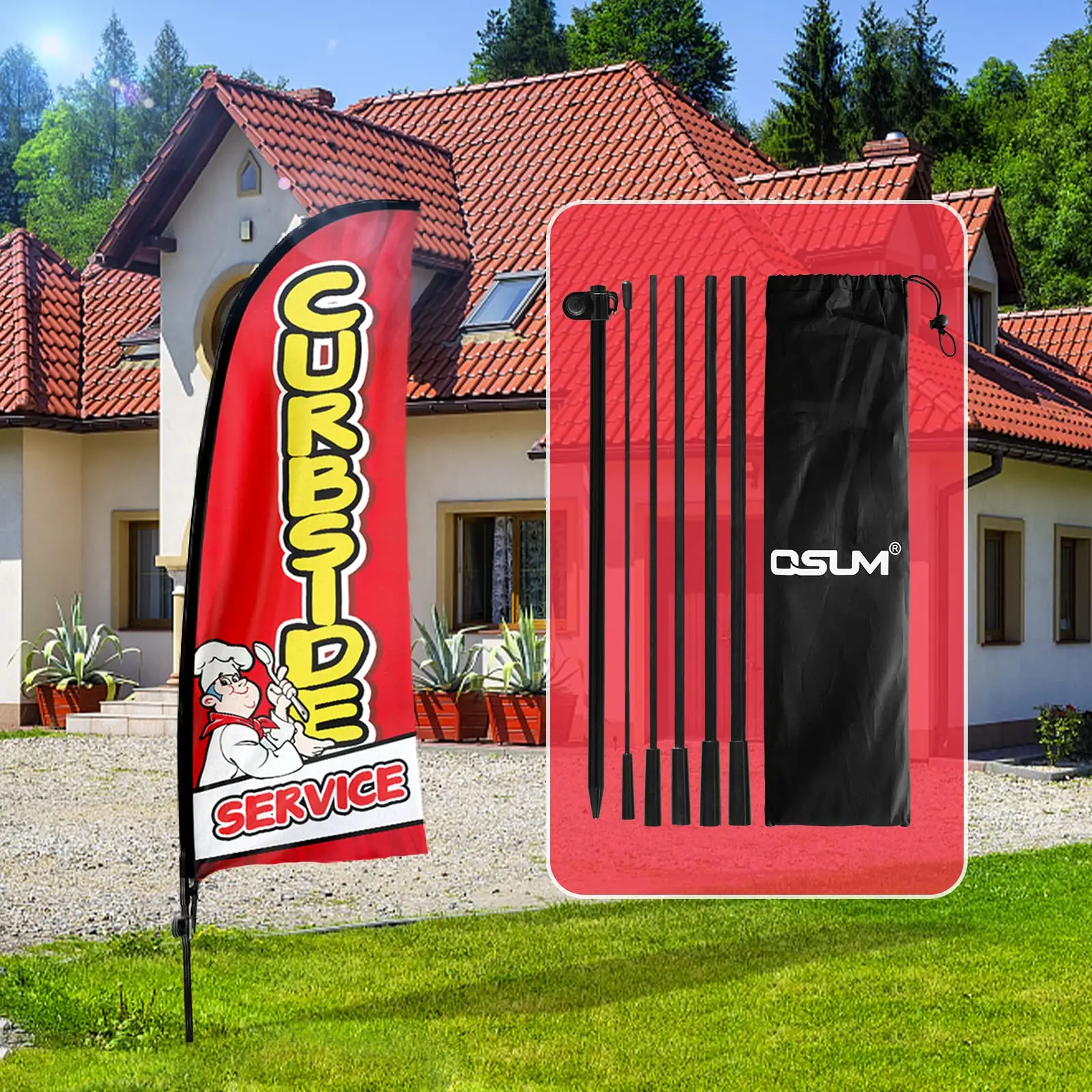 Fsflag Curbbide Service Swooper Flag,7Ft Bibbide Service Pubblicità Bandiera Piuma Con Pole Kit, Ground Spike Bibbide Service