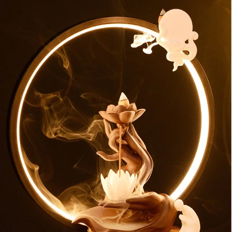 Lotus Ecoflow Bruciatore Di Incenso Figurina Buddista Scentsy Fontana Legno Di Sandalo Porta Incenso Ortodosso Queimadores Decorazioni Per La Casa