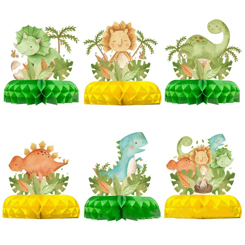 6Pcs Dinosaur Honeycomb Table Decoration Cartoon Dinosaur Honeycomb Ball Kids One Boys Happy Jungle Dino Birthday Party Decor