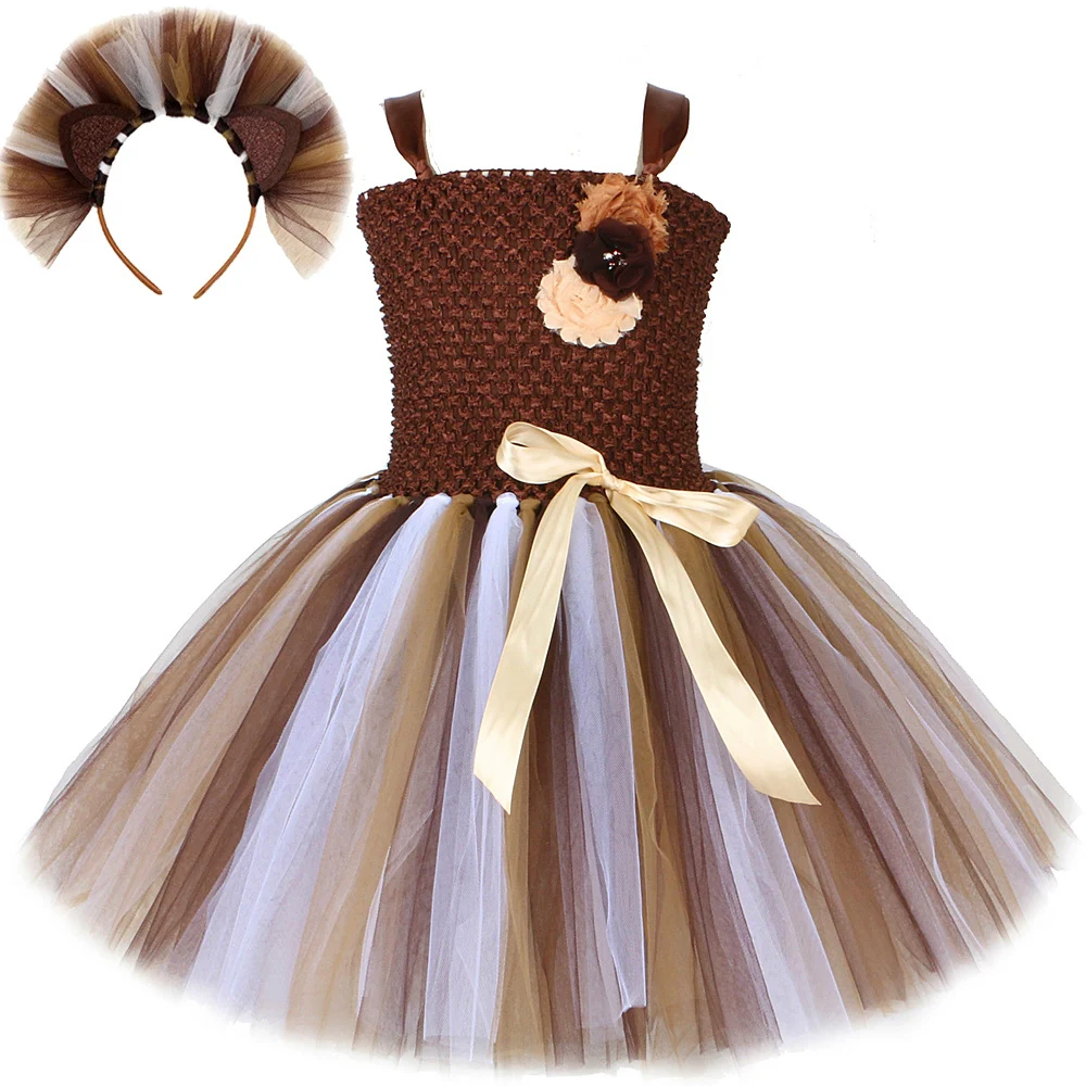 Safari Lion Tutu Dress For Girls Christmas Halloween Costumes For Kids Jungle Animal Cosplay Outfits For Carnival Birthday Party