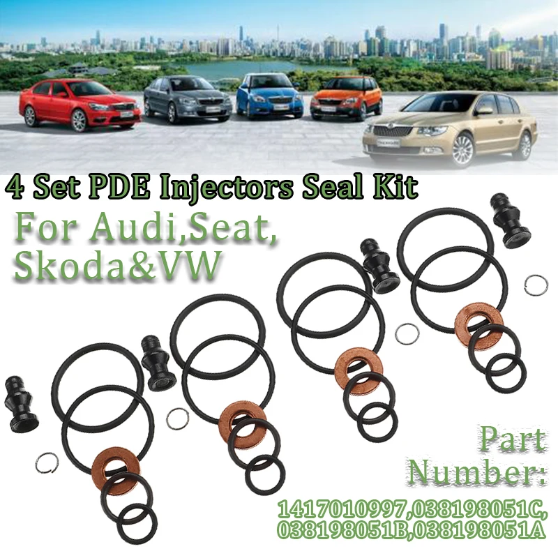 4 Set Kit Guarnizioni Iniettori Auto Per Audi Seat Per Skoda Per Vw 038198051 1417010997 038198051A/B Accessori Di Ricambio