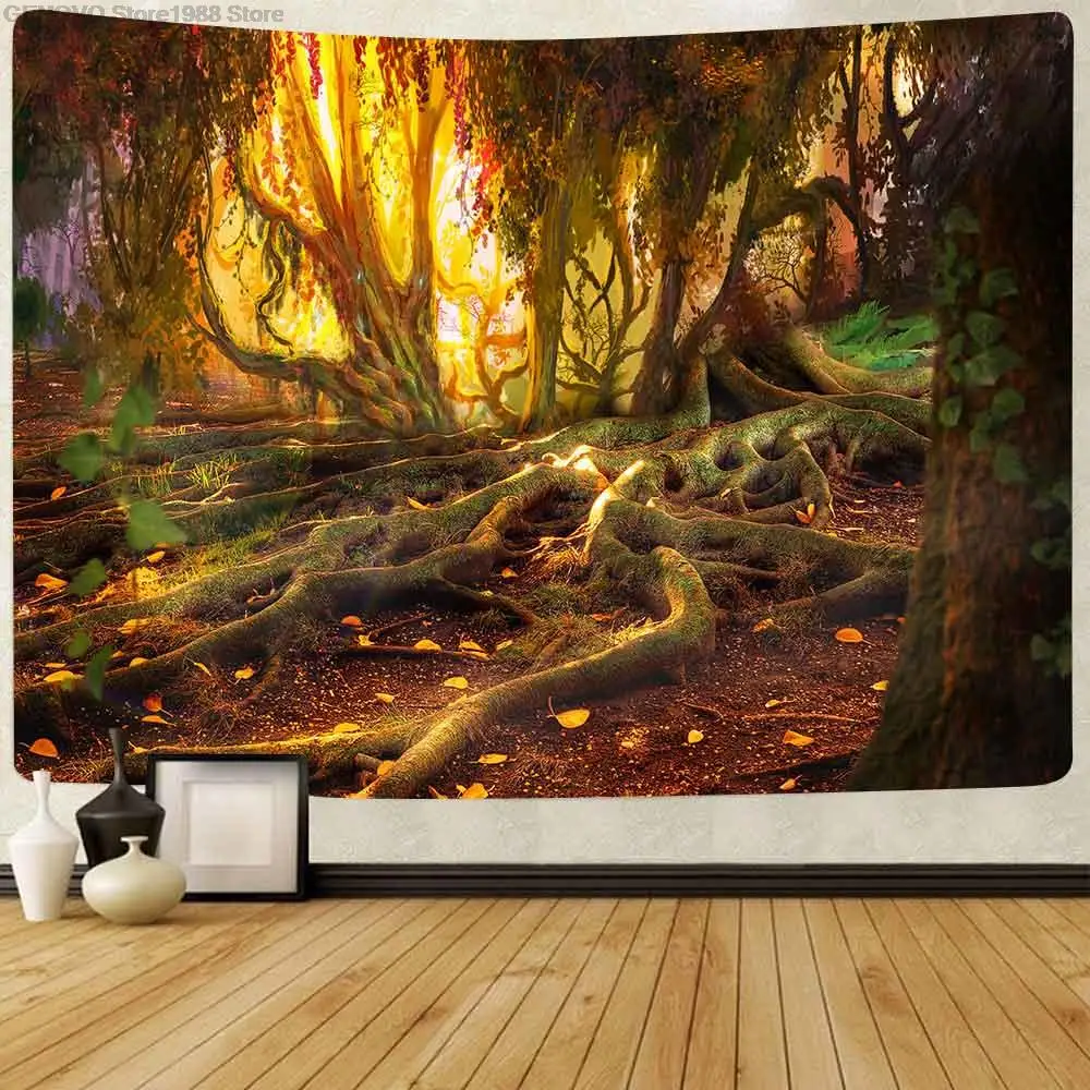 Simsant Psychedelic Wald Tapisserie Natur Landschaft Baum Berg Wand Hannergen Muslimex Fur Wohnzimmer Schlafzimmer Wohnkultur