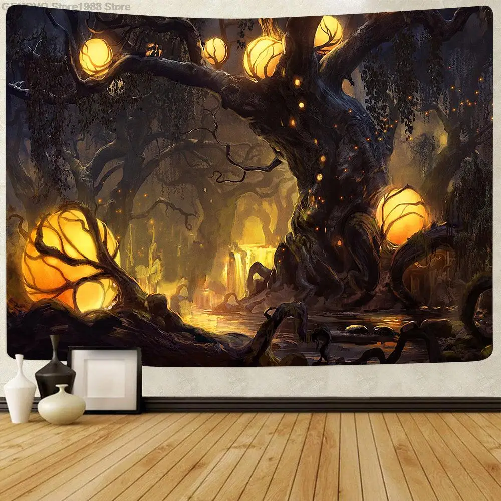 Simsant Pilz Wald Burg Psychedelic Baum Tapisserie Manalchen Trippy Bute Schmetterling Wandbehang Tapisserie Wohnkultur