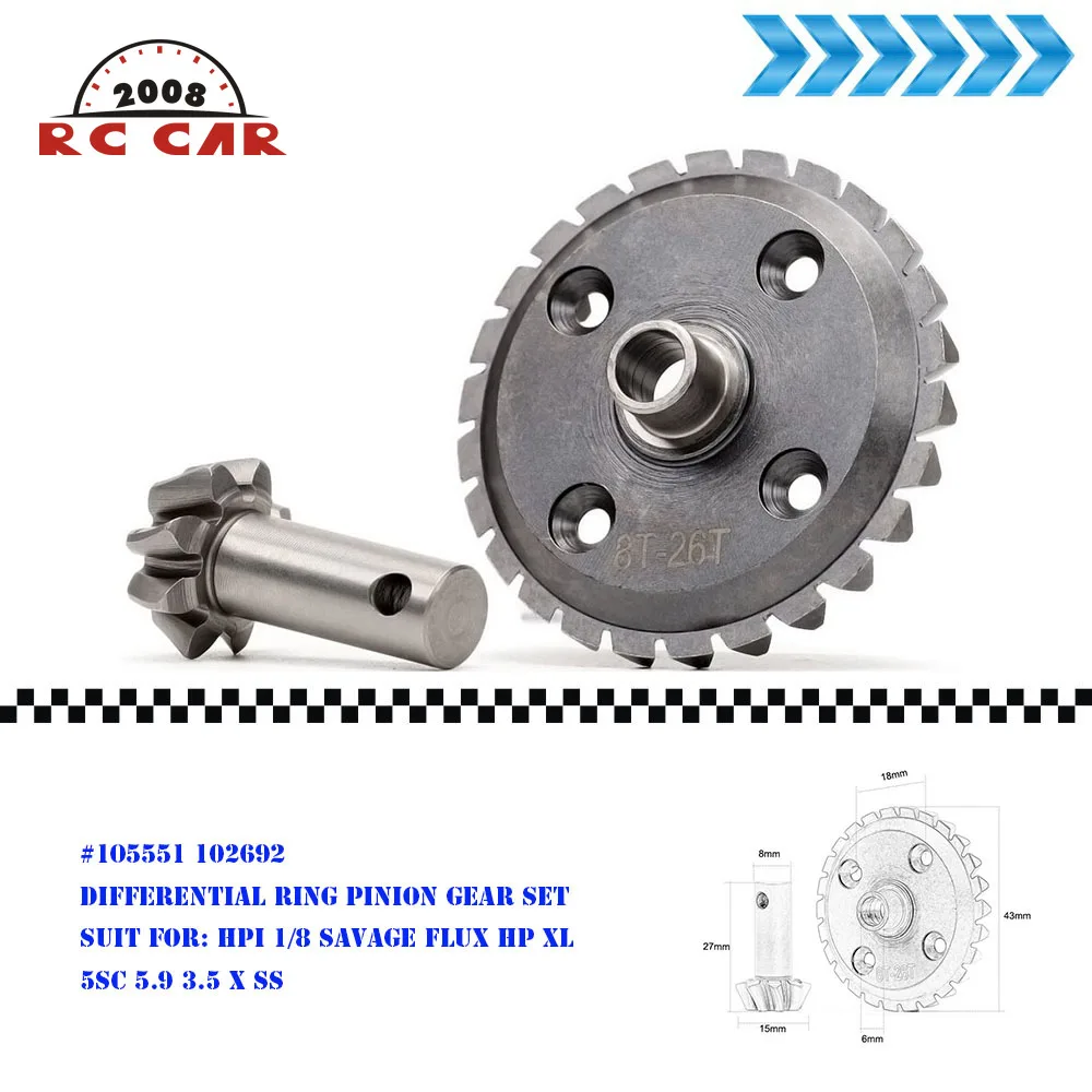 26T Duro Acciaio Differenziale Anello Pignone Gear Set #105551 #102692 Per Hpi Savage Flux Hp Xl 5Sc 5.9 3.5 X Ss 1:8