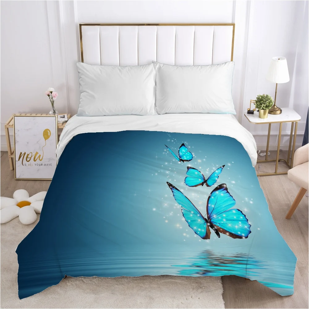 Copripiumino Farfalla Trapunta/Coperta/Custodia Comoda Biancheria Da Letto Matrimoniale King 140X200 240X220 200X200 Per La Casa Aqua Blue