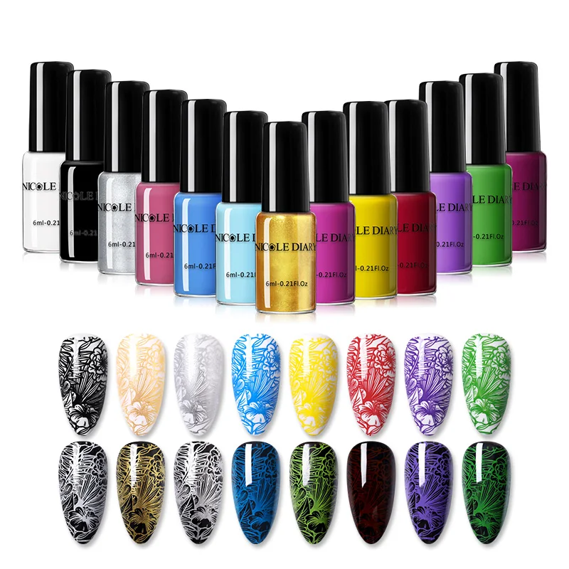 Diario Di Nicole Nail Stamping Polish Colorato Nero Bianco Nail Art Plate Stampa Smalto Per Unghie Decorazione Per Nail Art