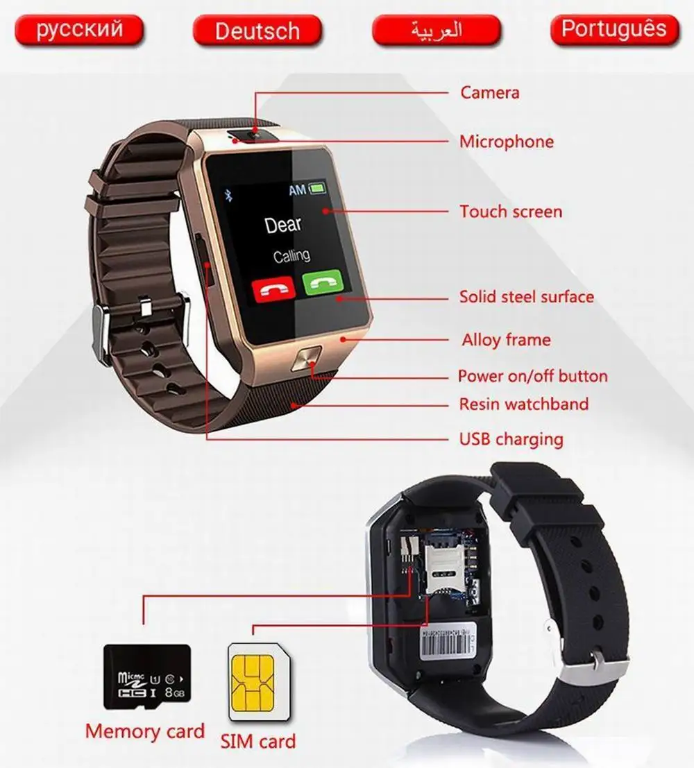Dz09 Smart Watch Tf Sim Card Digital Touch Screen Camera Smartwatch Bluetooth Remote Camera Orologio Da Polso Per Telefoni Ios E Android