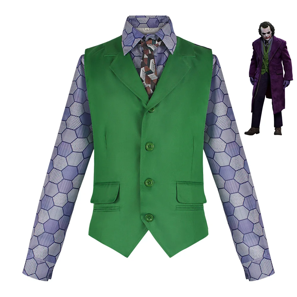 Film The Dark Knight Joker Cosplay Costume Shirt Vest Heath Ledger Suit Halloween Carnival Purple Jacket Trench Coat Clothes