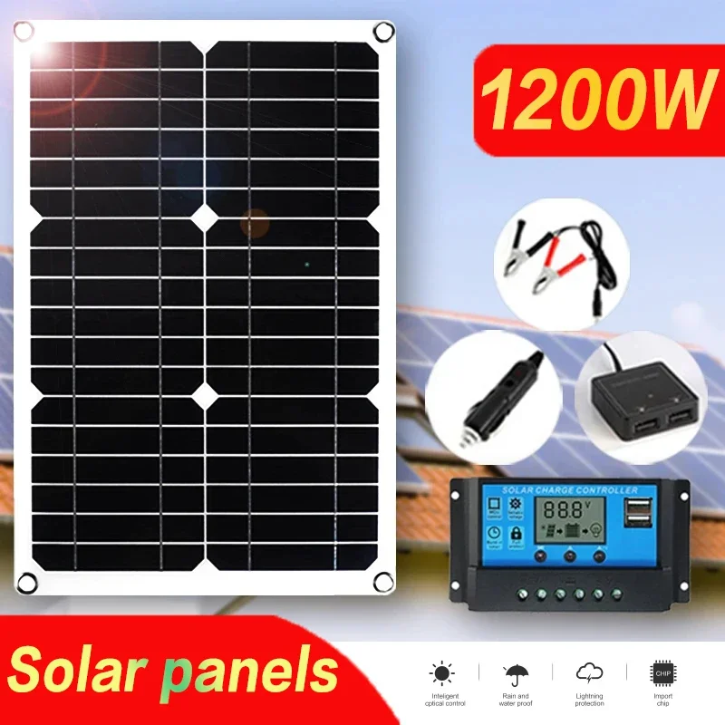 Pannello Solare 1200W Caricatore Per Pannello Solare 12V Dual Usb Con Controller 100A Pannello Solare Flessibile Campeggio All'Aperto Cellulare Auto