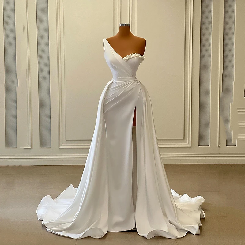 Abiti Da Sposa A Sirena Eleganti A Coda D'Albero Abito Da Sposa Con Perle A Una Spalla Boho Beach Princess Wedding Evening Prom Gown Plus Size