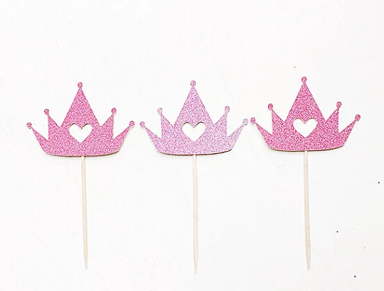 Pink Glitter Princess Crown Cupcake Toppers Stuzzicadenti Matrimonio Compleanno Decorazioni Del Partito