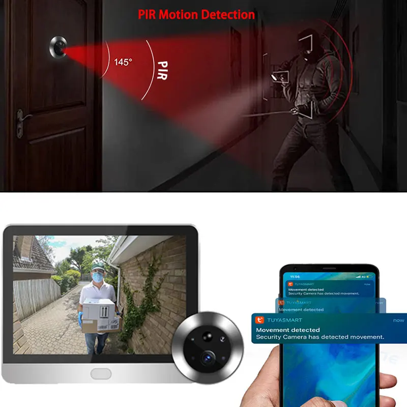 Nuova Sicurezza Tuya Peephole Camera Grandangolare Smart Home Wifi Video 1080P Eye 5000Mah No Feel Pir Motion Alarm Alexa Door Viewer