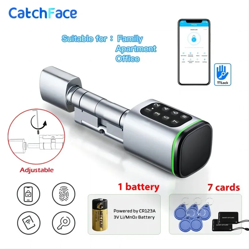 S1 Pro Regolabile Ttlock App Password Rfid Card Euro Serratura A Cilindro Smart Door Lock Digitale Senza Chiave Sostituire Alexa
