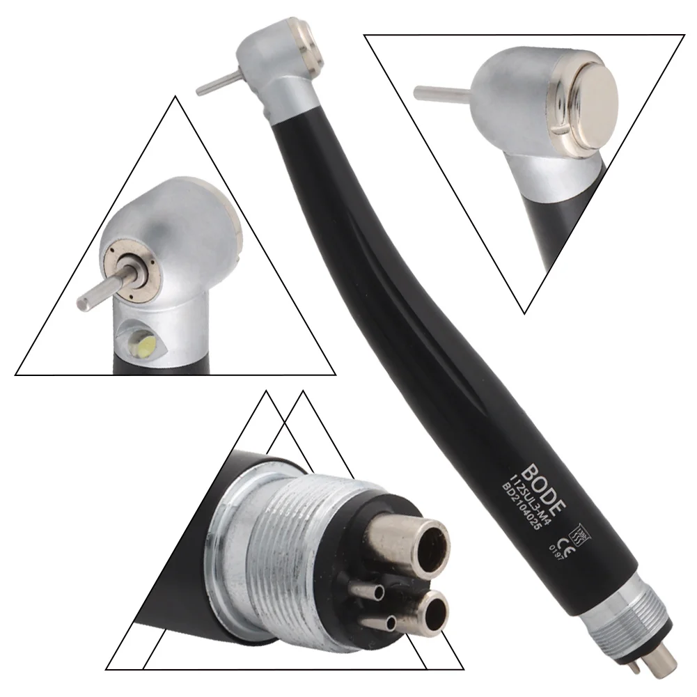 Bode Dental Led Manipolo Ad Alta Velocità Turbina Ad Aria Sistema Di Irrigazione Triplo Autoalimentato Midwest 4 Fori M4 E-Generatore Nero