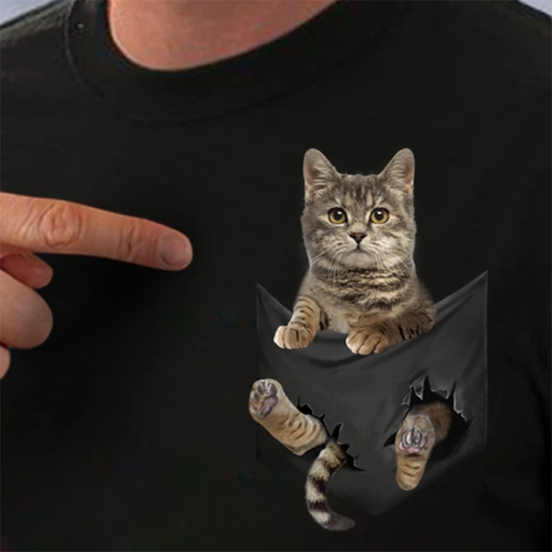 Cilocl Pixie-Bob Cat T-Shirt Fashion Animals In Pocket T-Shirt Casual Harajuku Unisex Cotton Tops Dropshipping