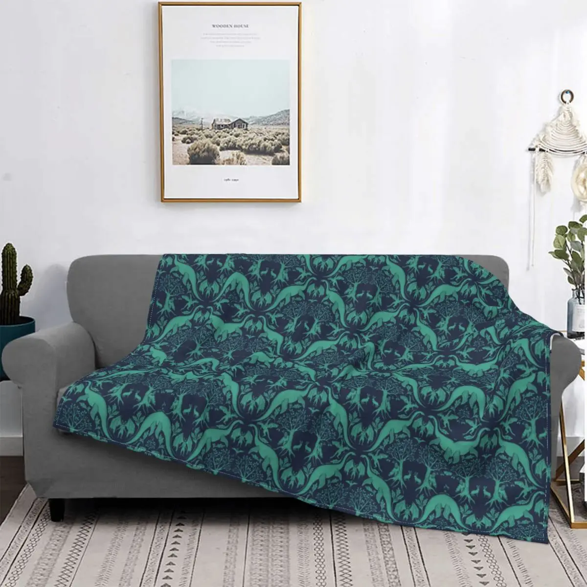 Teal & Blue Cryptid Damask Mothman Blankets Fleece Warm Throw Blankets For Bedroom Sofa Bedroom Quilt