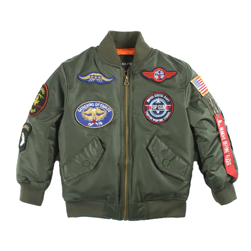 2023 Military Pilot Flight Trapuntato Winter Kids Toddler Clothes Ragazzi Girls Satin Letterman Varsity Bomber Jacket Con Toppe