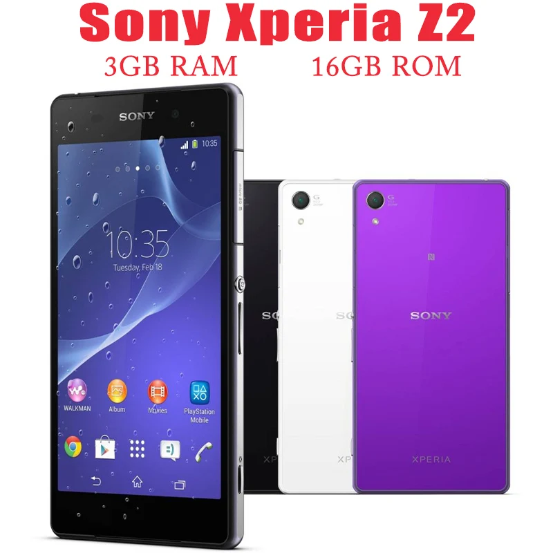Sony Xperia Z2 D6503 Mobile 5.2 ''Originale Sbloccato 3Gb Ram 16Gb Rom Smartphone 20.7Mp + 2.2Mp Fotocamera Quad Core Android Cellulare