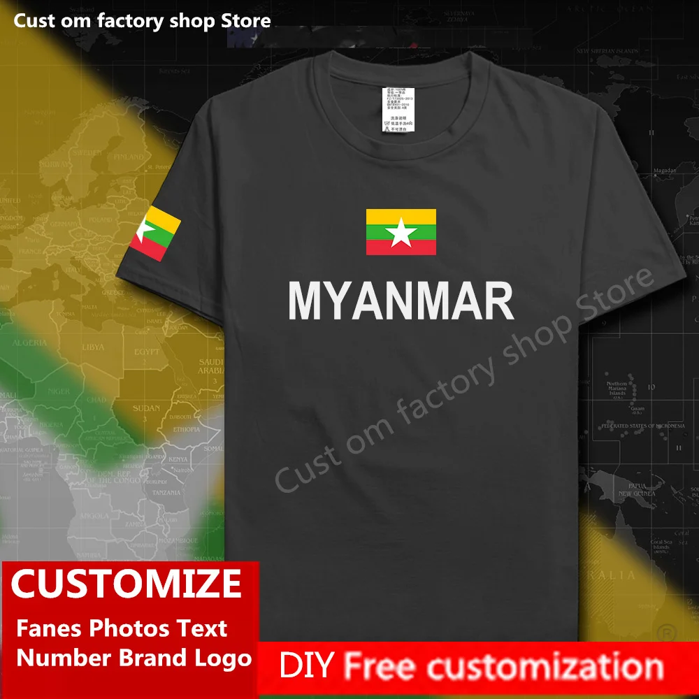 Maglietta In Cotone Myanmar Birmano Myanmar Maglietta Personalizzata In Jersey Fan Nome Fai Da Te Numero Logo Del Marchio Moda Hip Hop T-Shirt Casual 