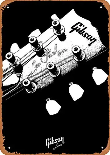 Chitarre Musica Gibson Les Paul Headstock Targa Poster Metal Tin Sign 8 "X 12" Vintage Retro Wall Decor