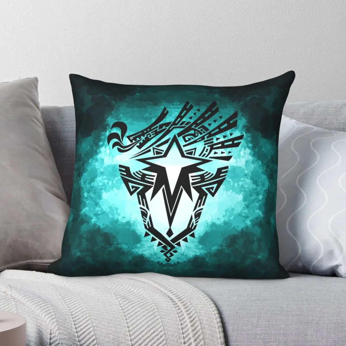 Monster Hunter World Iceborne Logo Federa Quadrata Poliestere Lino Velluto Motivo Zip Decor Divano Cuscino
