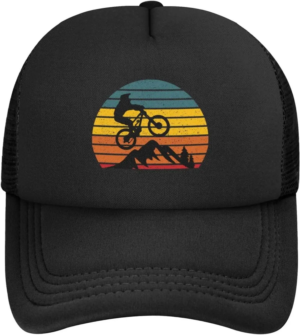 Retro Mountain Mtb Biking Downhill Mountain Trucker Hat High Crown Mesh Back Trucker Hat