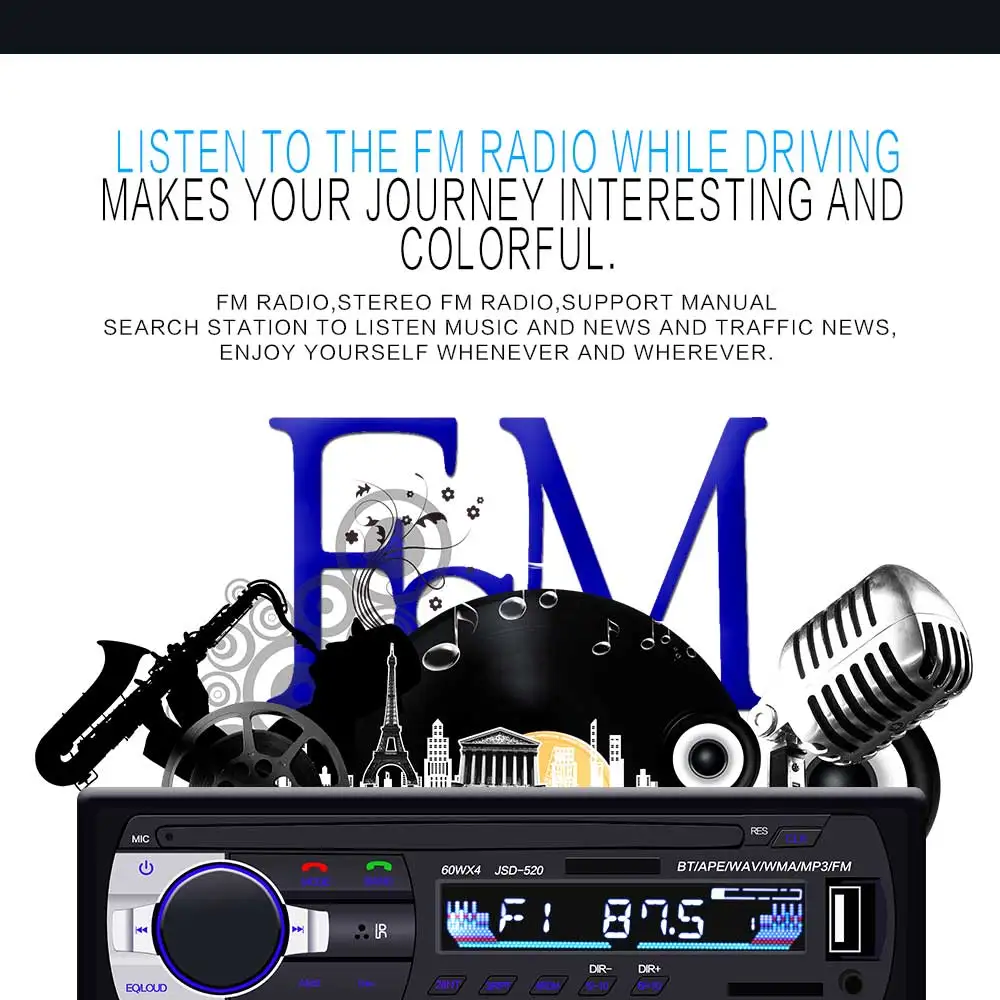 Bluetooth Autoradio Autoradio Fm Aux Input Ricevitore Sd Usb Jsd-520 12V In-Dash 1 Din Car Mp3 Multimedia Player
