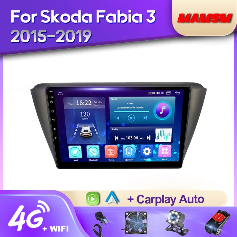 Mamsm Android 12 Autoradio Per Skoda Fabia 3 Ill 2015-2019 Video Multimedia Lettore Bluetooth Navigazione Gps 4G Carplay Autoradio