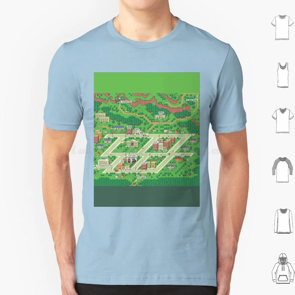 Maglietta Rilegata In Terra Big Size 100% Cotone Snes Super Super 90S Onett Earthbound Smash Bros Smash Bros Melee 64 N64 Retro Map Geek