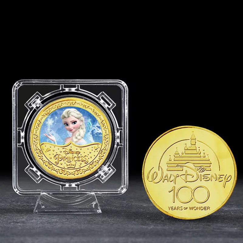 Disney Princess Moneta Commemorativa Ariel Belle Biancaneve Anna Elsa Action Anime Figure Coin Cute Cartoon Ornament Regalo Per Bambini