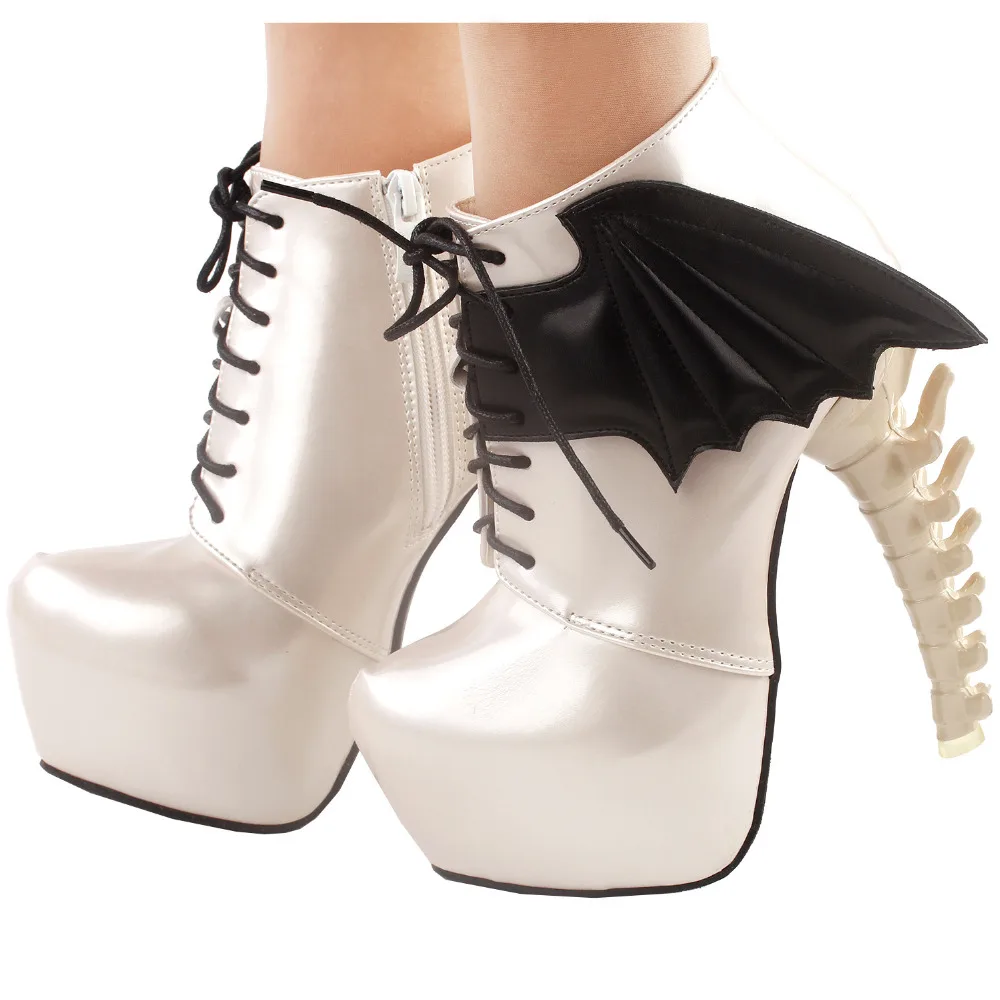 Lf80658 Show Story Punk Two Tone Wings Lace Up Bone Heels Platform Stivaletti